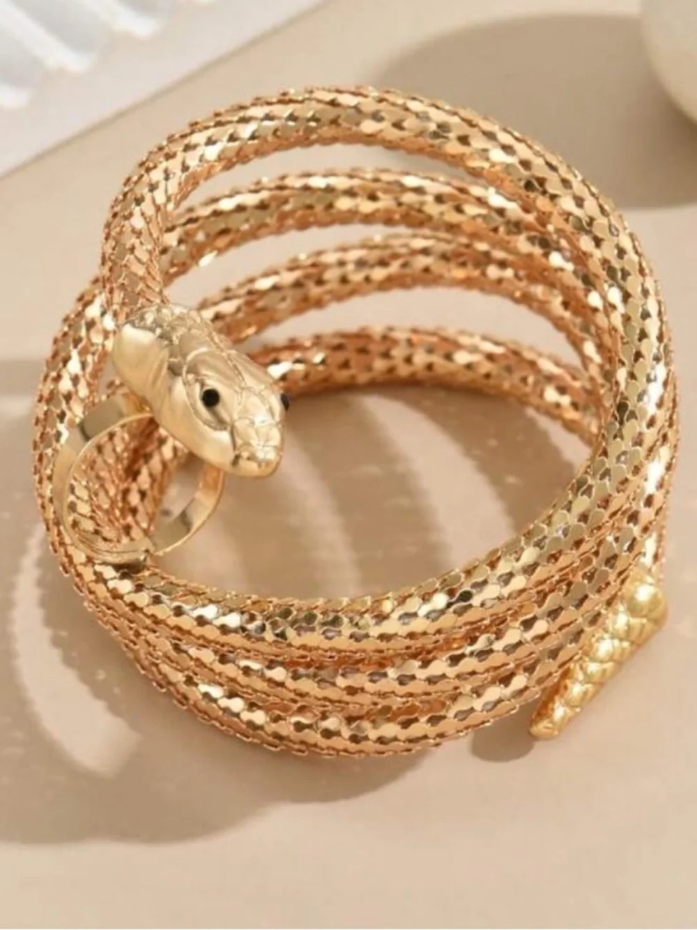 Gold Snake Wrap Arm Cuff and Ring Set